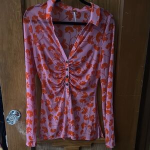 Free People Floral Pink and Orange Women's Top